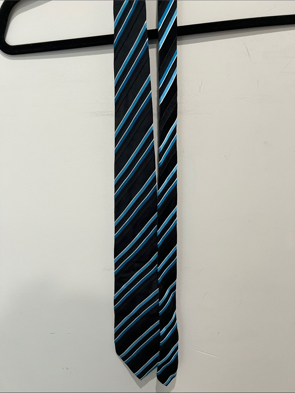 Sean John Black Tie with Blue and Light Blue Diagonal Stripes